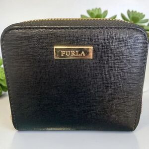 Furla Black and Gold Zip-Around Leather Wallet